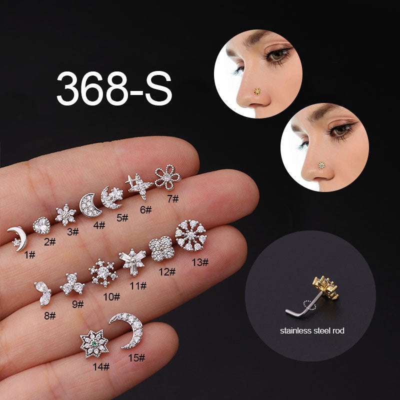 Stainless Steel Nose Stud Micro Set Zircon 20G L Shape Nose Ring Orazek UK Ltd