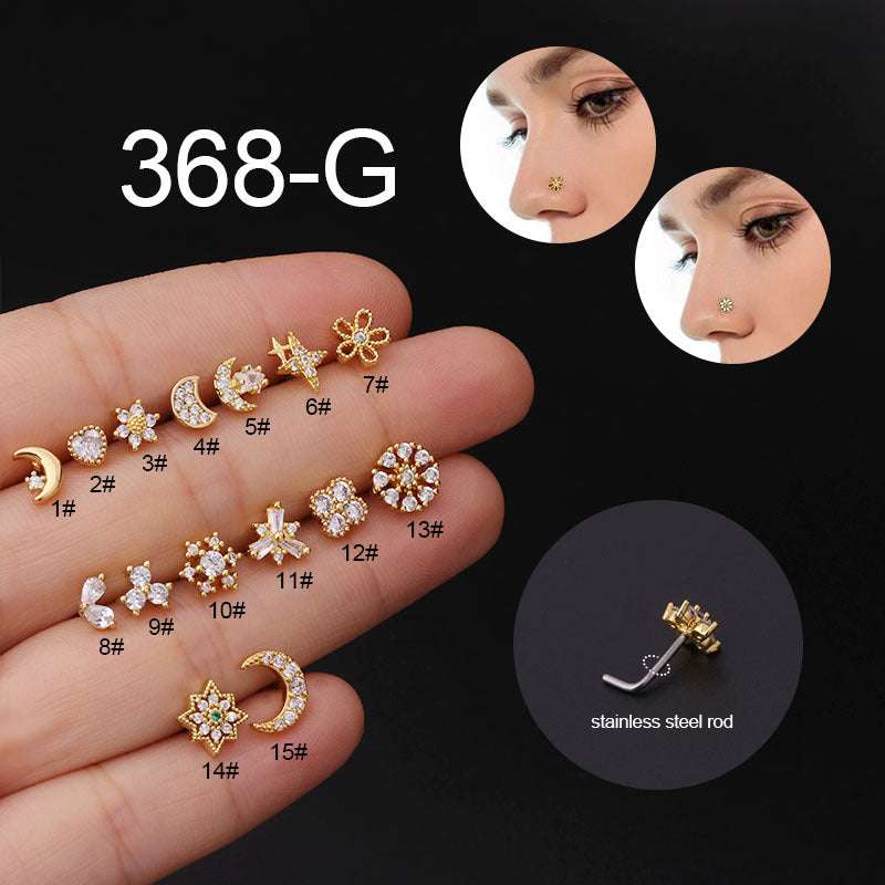 Stainless Steel Nose Stud Micro Set Zircon 20G L Shape Nose Ring Orazek UK Ltd