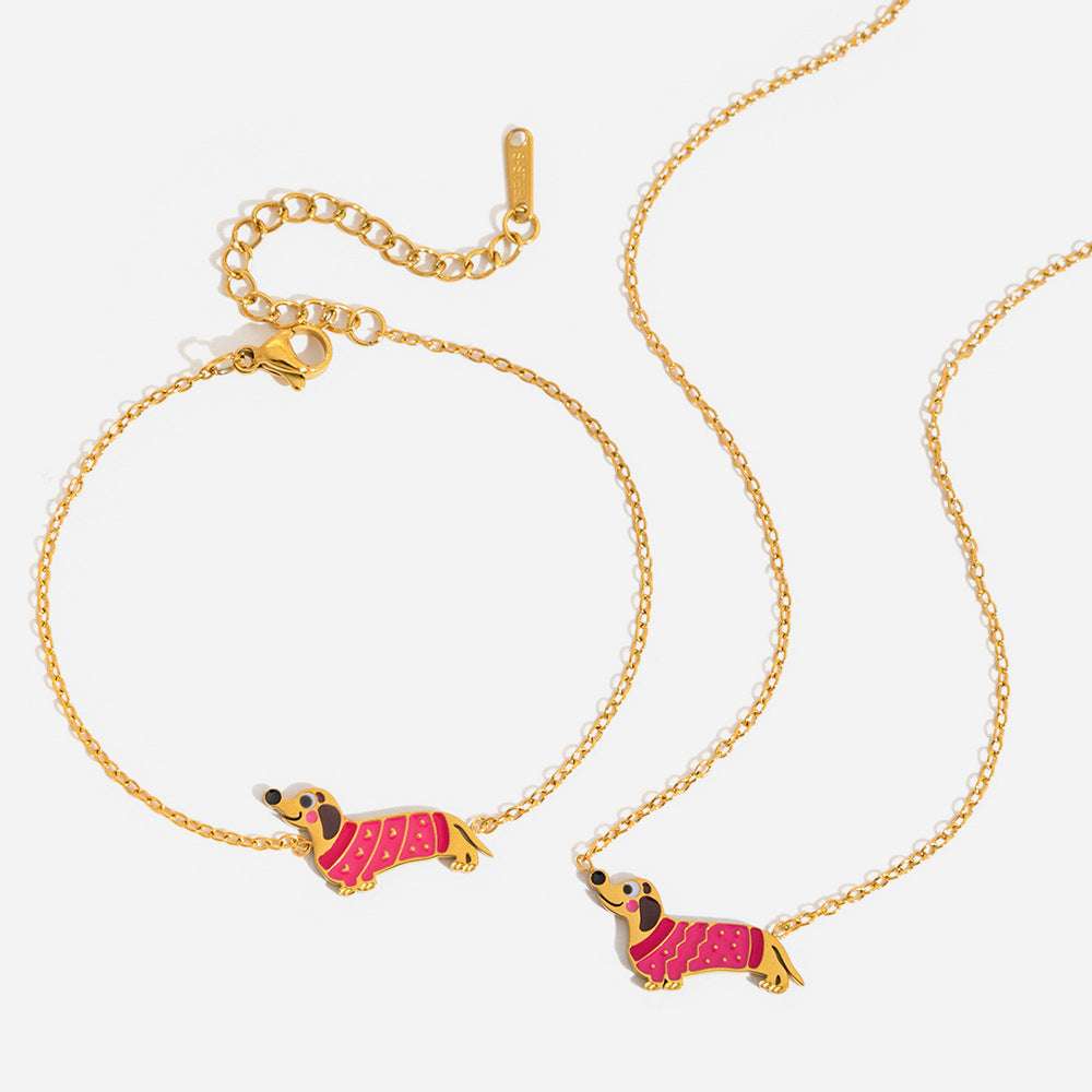 Stainless Steel Oil-Dripping Puppy Bracelet Womens High-End Necklace Light Luxury | Orazek UK Ltd