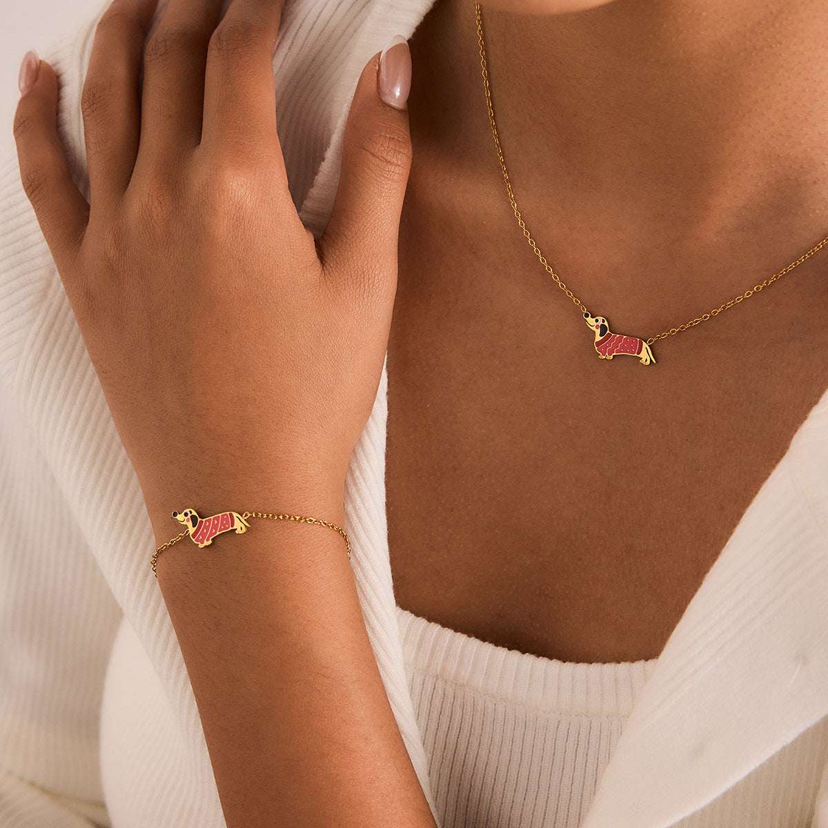 Stainless Steel Oil-Dripping Puppy Bracelet Womens High-End Necklace Light Luxury | Orazek UK Ltd