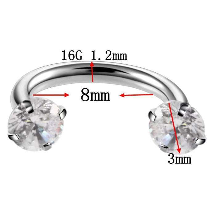Stainless Steel Piercing Ornaments Round Double Zircon Nose Ring U-shaped Nose Ring Orazek UK Ltd