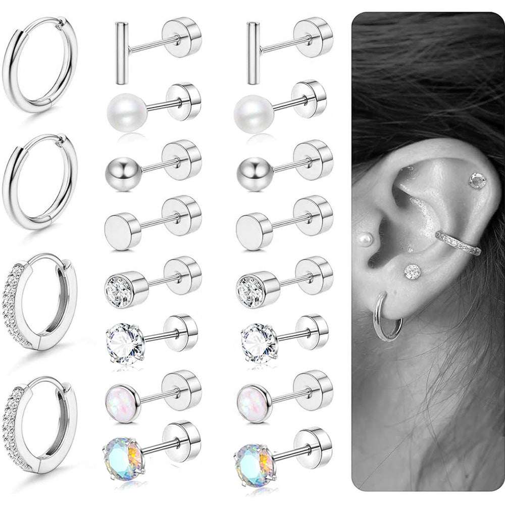 Stainless Steel Round Zircon Earring Set | Orazek UK Ltd