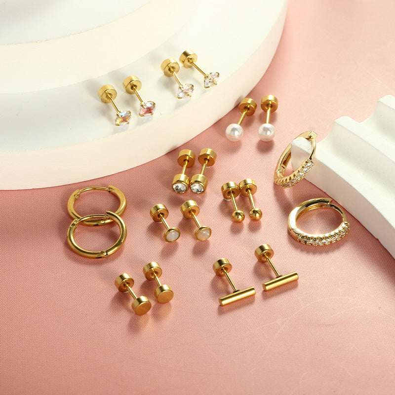 Stainless Steel Round Zircon Earring Set | Orazek UK Ltd