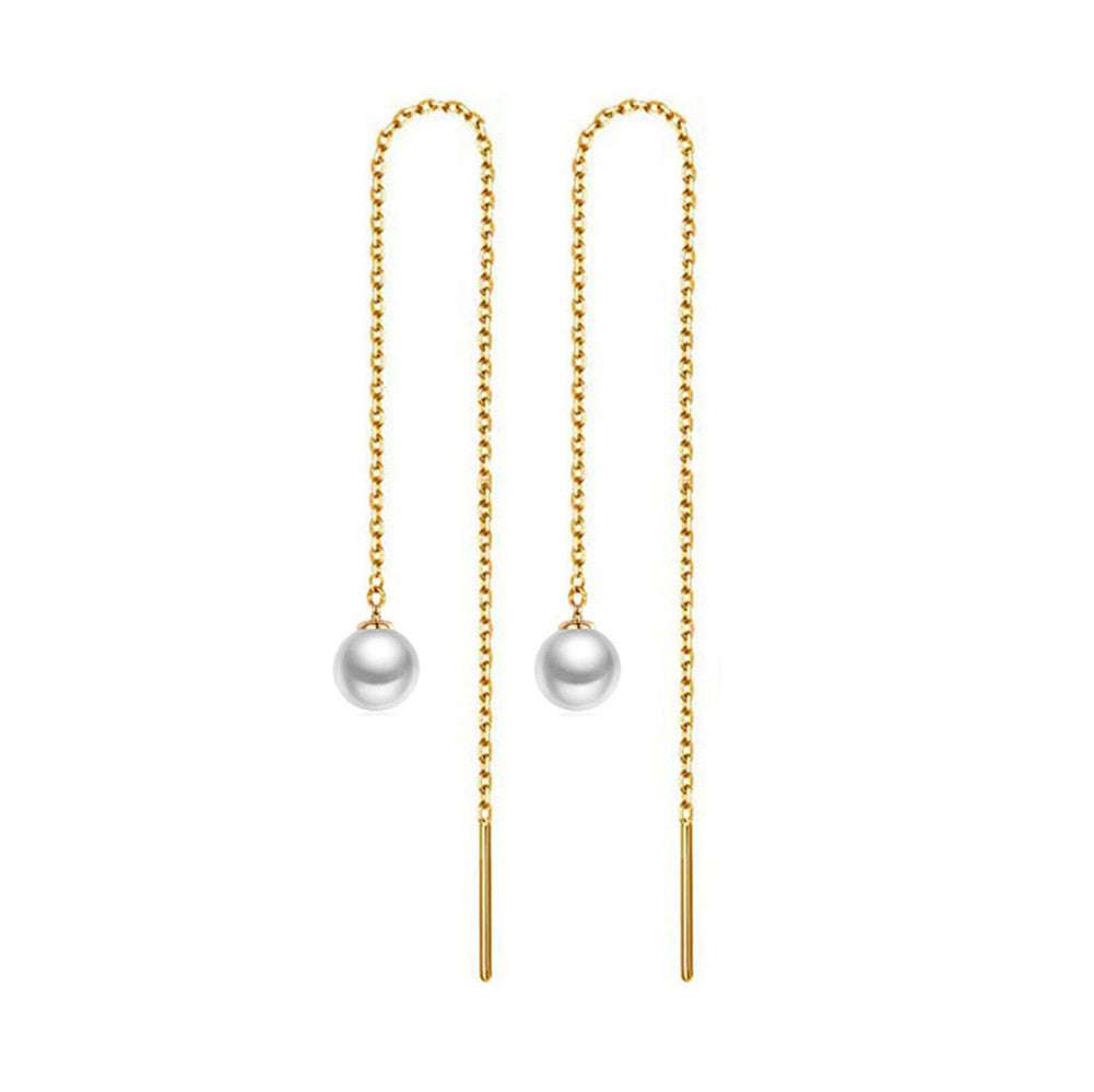 Stainless steel tassel pearl earring threading earrings | Orazek UK Ltd
