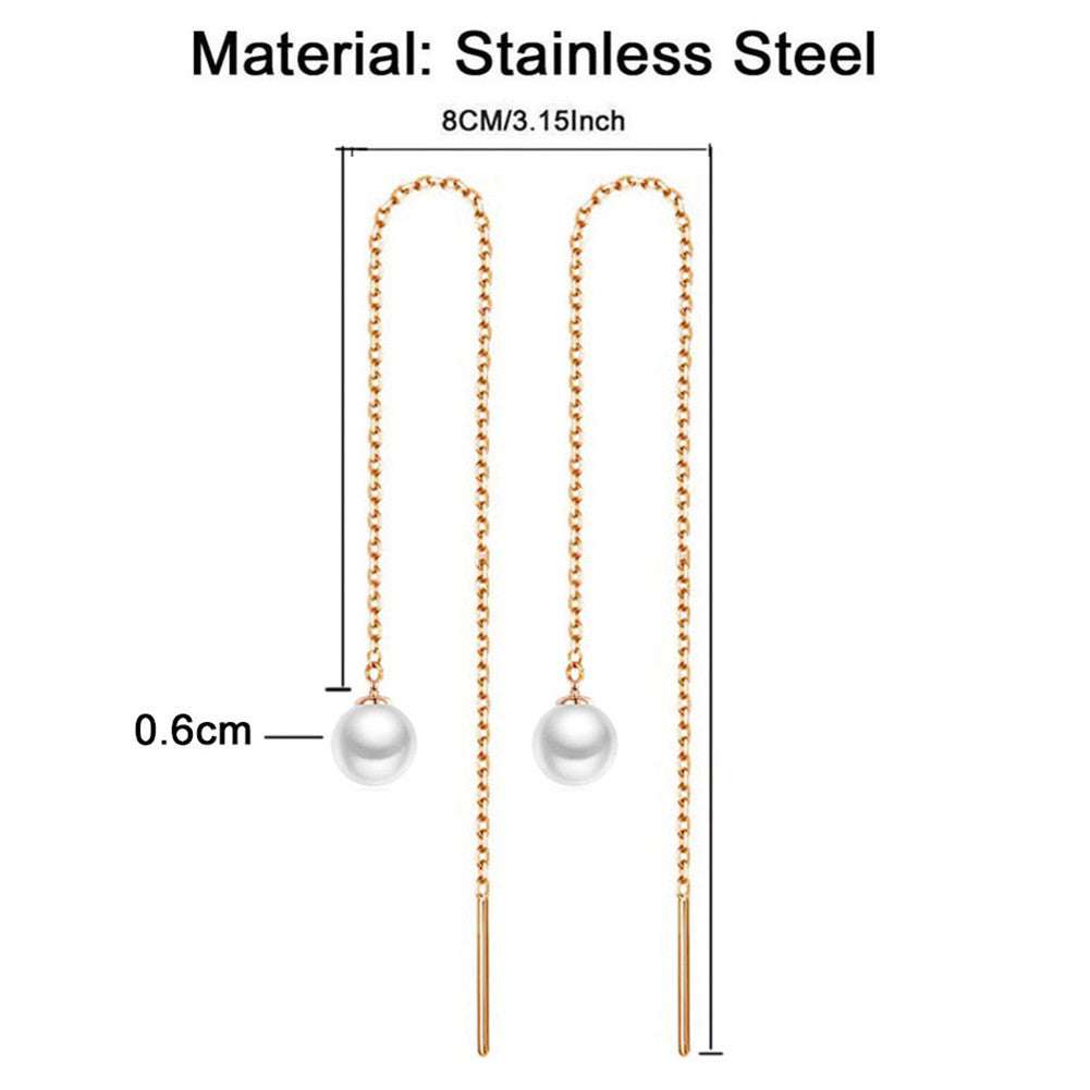 Stainless steel tassel pearl earring threading earrings | Orazek UK Ltd