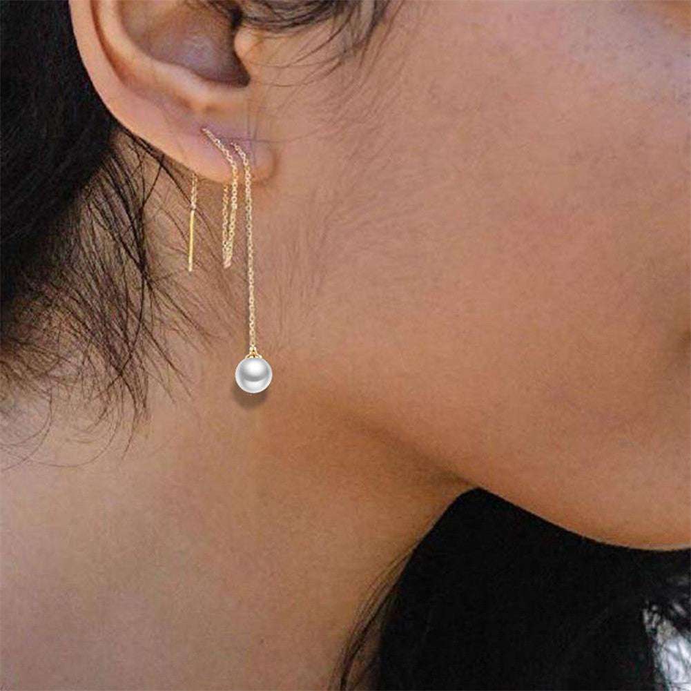 Stainless steel tassel pearl earring threading earrings | Orazek UK Ltd