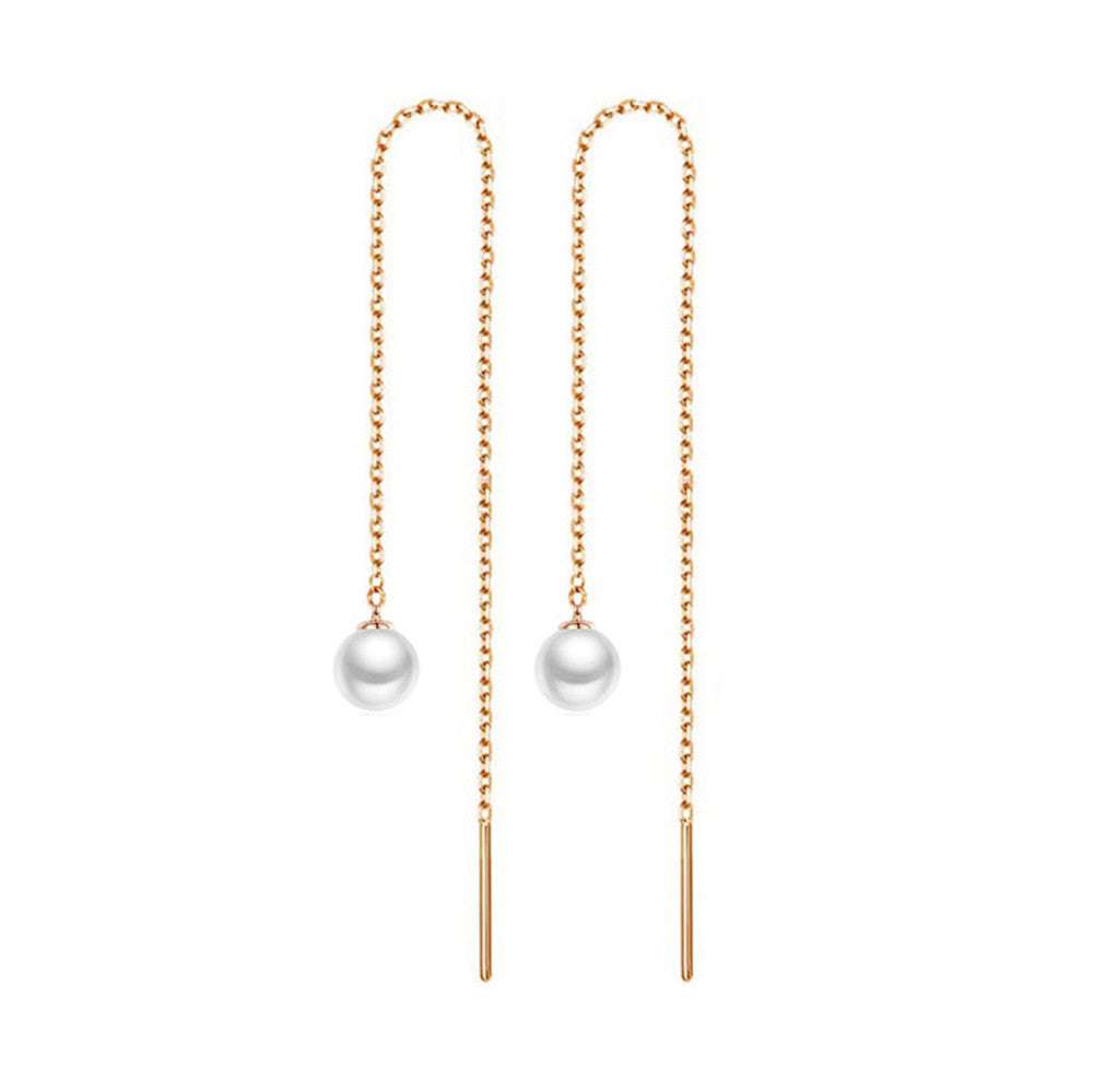 Stainless steel tassel pearl earring threading earrings | Orazek UK Ltd