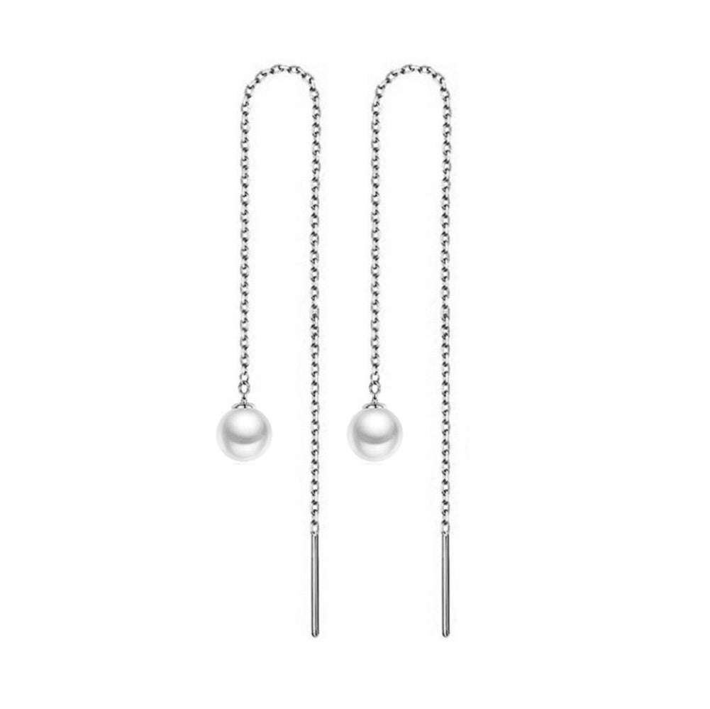 Stainless steel tassel pearl earring threading earrings | Orazek UK Ltd
