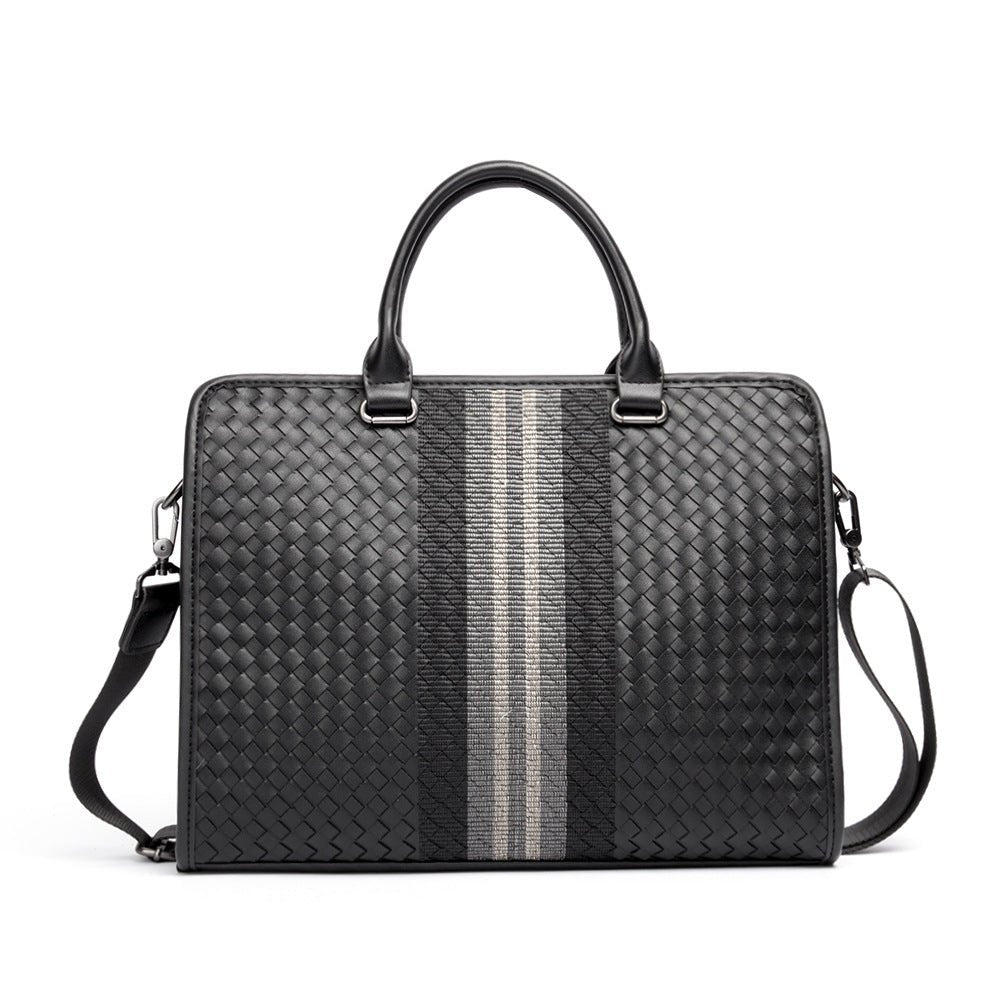 Stitching Woven Business Casual Briefcase Men's Shoulder Crossbody Computer Bag | Orazek UK Ltd