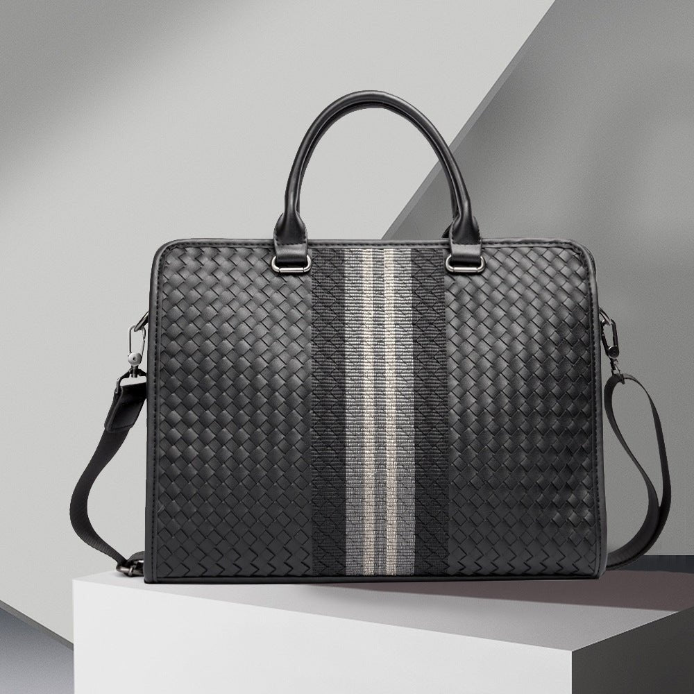 Stitching Woven Business Casual Briefcase Men's Shoulder Crossbody Computer Bag | Orazek UK Ltd