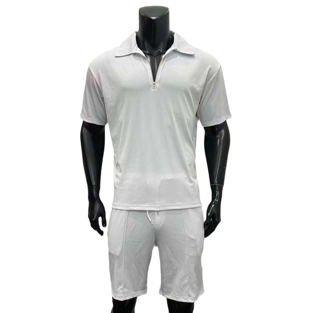 Summer Fashion Mens Clothing Men's Suits New Zipper Polo Casual Short Sleeve Drawstring Shorts Men's Set | Orazek UK Ltd