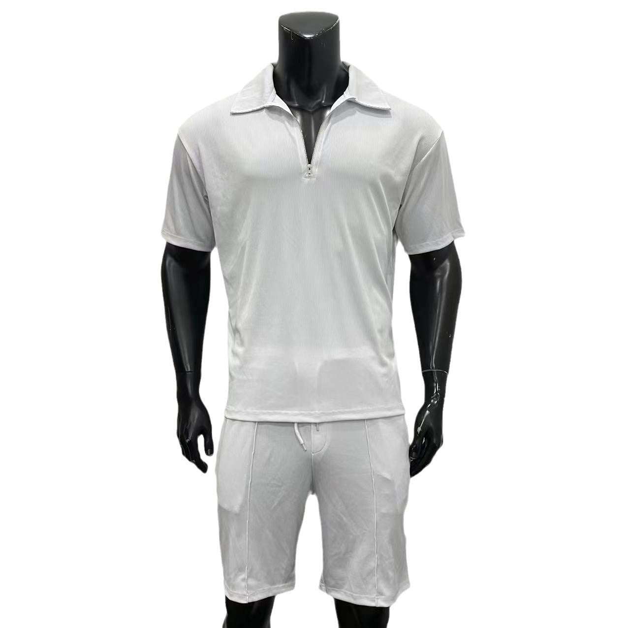 Summer Fashion Mens Clothing Men's Suits New Zipper Polo Casual Short Sleeve Drawstring Shorts Men's Set | Orazek UK Ltd