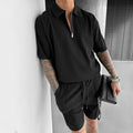 Summer Fashion Mens Clothing Men's Suits New Zipper Polo Casual Short Sleeve Drawstring Shorts Men's Set | Orazek UK Ltd