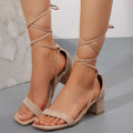 Summer Lace-up Sandals Fashion Square Toe Chunky Heel Shoes For Women | Orazek UK Ltd