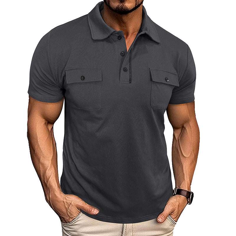 Summer Lapel Button Polo Shirt With Pockets Outdoor Fashion Short Sleeve Tops For Men Clothing | Orazek UK Ltd