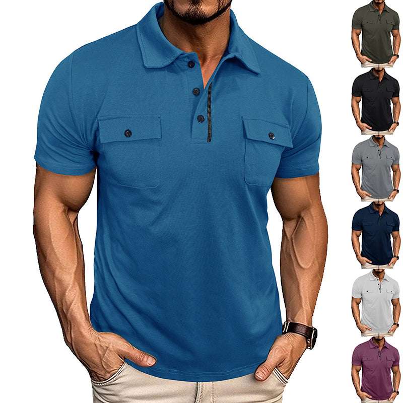 Summer Lapel Button Polo Shirt With Pockets Outdoor Fashion Short Sleeve Tops For Men Clothing | Orazek UK Ltd