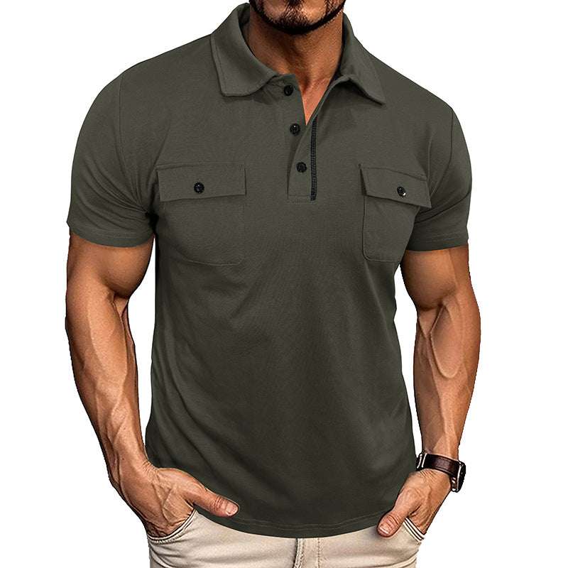 Summer Lapel Button Polo Shirt With Pockets Outdoor Fashion Short Sleeve Tops For Men Clothing | Orazek UK Ltd