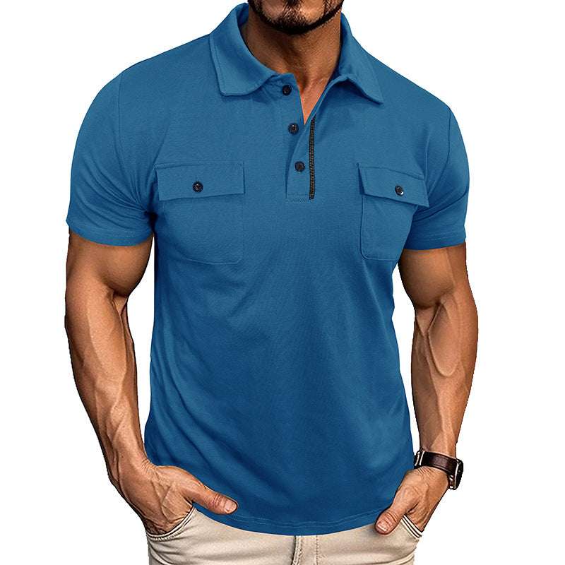 Summer Lapel Button Polo Shirt With Pockets Outdoor Fashion Short Sleeve Tops For Men Clothing | Orazek UK Ltd
