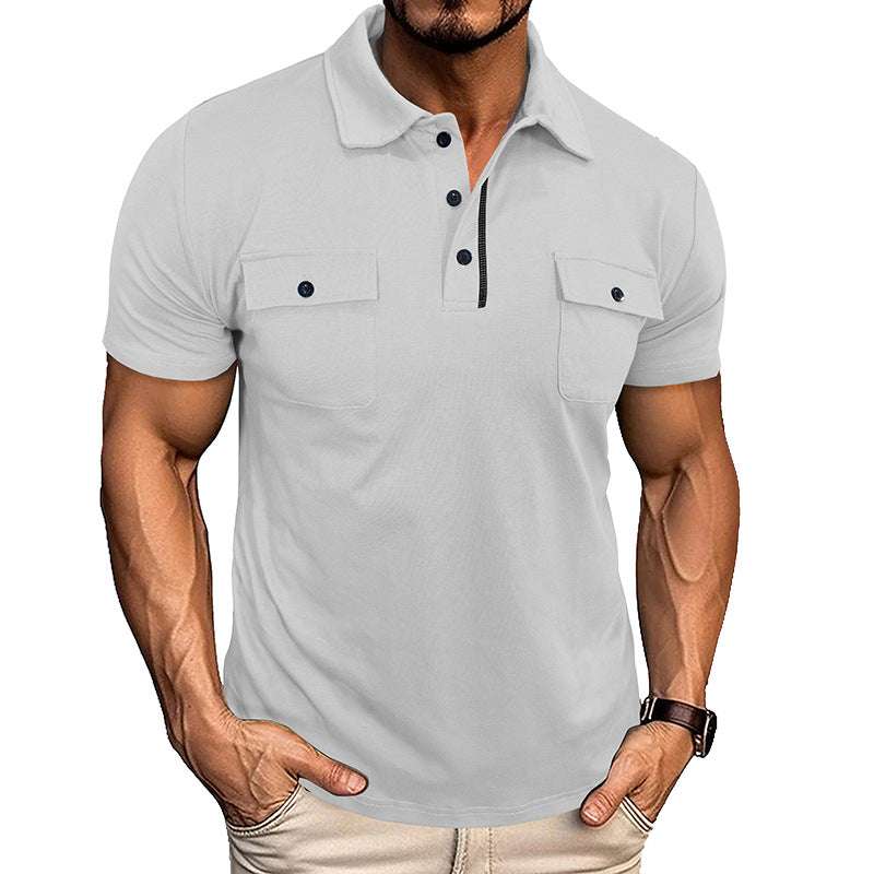 Summer Lapel Button Polo Shirt With Pockets Outdoor Fashion Short Sleeve Tops For Men Clothing | Orazek UK Ltd
