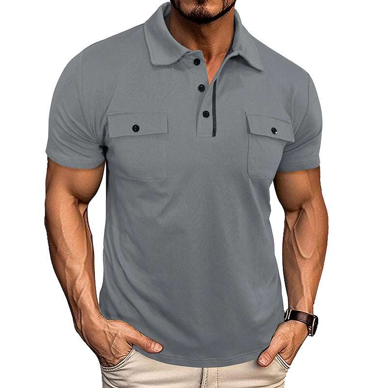 Summer Lapel Button Polo Shirt With Pockets Outdoor Fashion Short Sleeve Tops For Men Clothing | Orazek UK Ltd