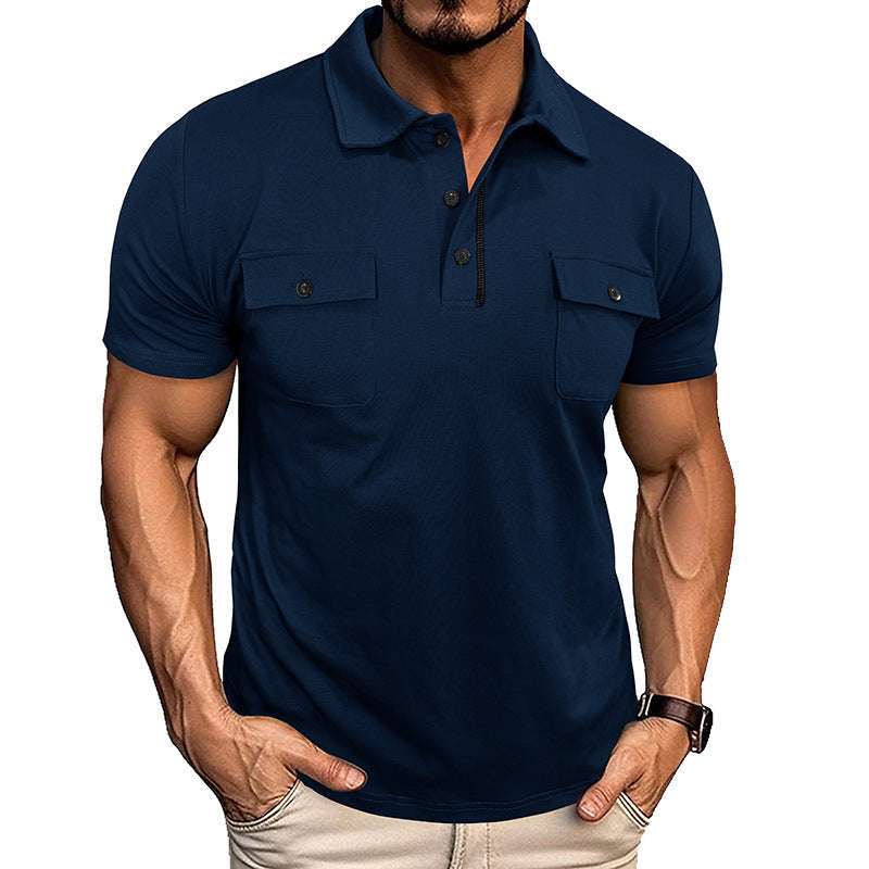 Summer Lapel Button Polo Shirt With Pockets Outdoor Fashion Short Sleeve Tops For Men Clothing | Orazek UK Ltd