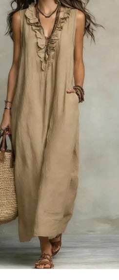 Summer Ruffle Dress With Pockets Women's Spring Elegant Casual Sleeveless A-Line Shift Dresses Orazek UK Ltd