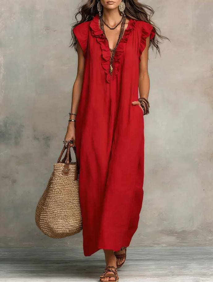 Summer Ruffle Dress With Pockets Women's Spring Elegant Casual Sleeveless A-Line Shift Dresses Orazek UK Ltd