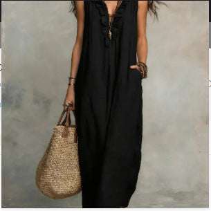 Summer Ruffle Dress With Pockets Women's Spring Elegant Casual Sleeveless A-Line Shift Dresses Orazek UK Ltd