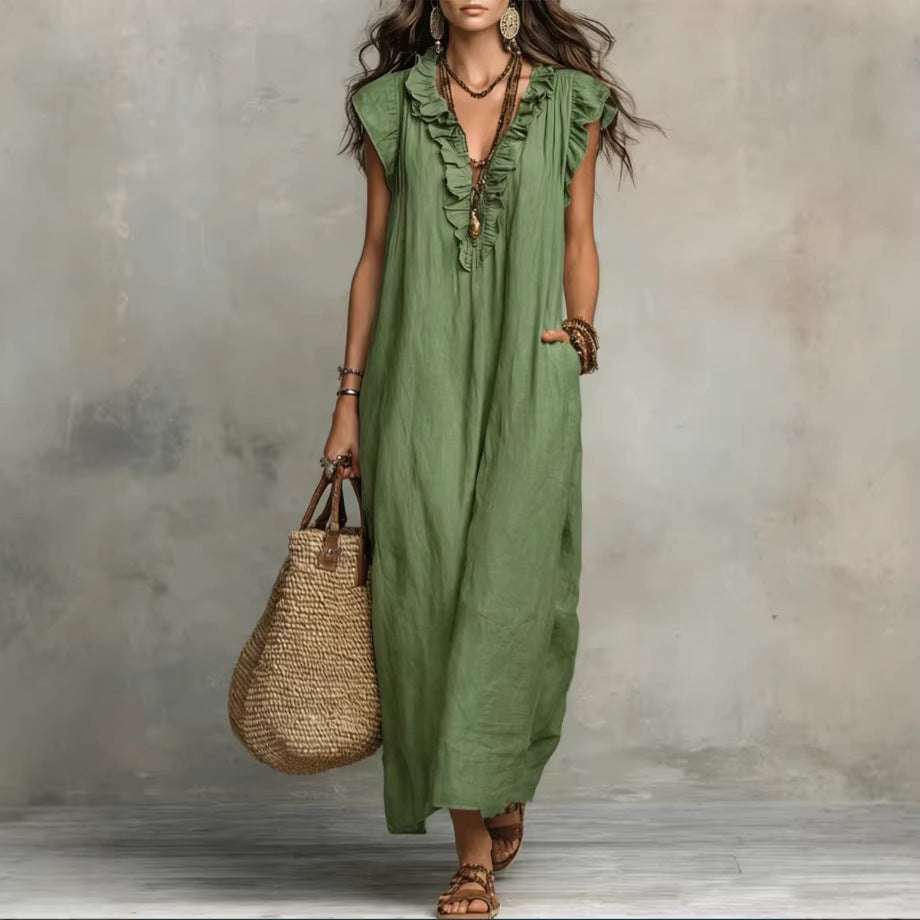 Summer Ruffle Dress With Pockets Women's Spring Elegant Casual Sleeveless A-Line Shift Dresses Orazek UK Ltd