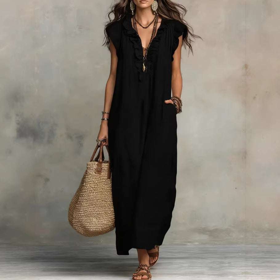 Summer Ruffle Dress With Pockets Women's Spring Elegant Casual Sleeveless A-Line Shift Dresses Orazek UK Ltd