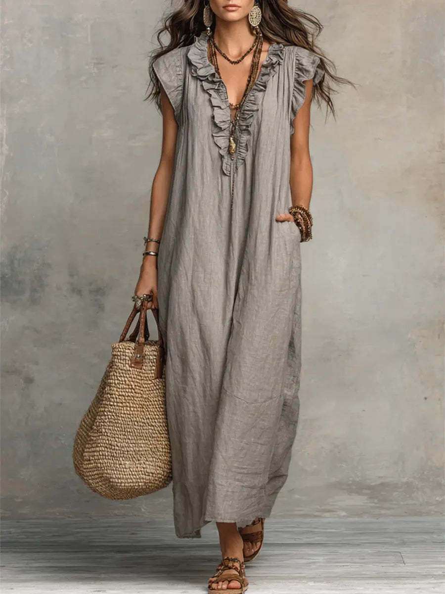 Summer Ruffle Dress With Pockets Women's Spring Elegant Casual Sleeveless A-Line Shift Dresses Orazek UK Ltd