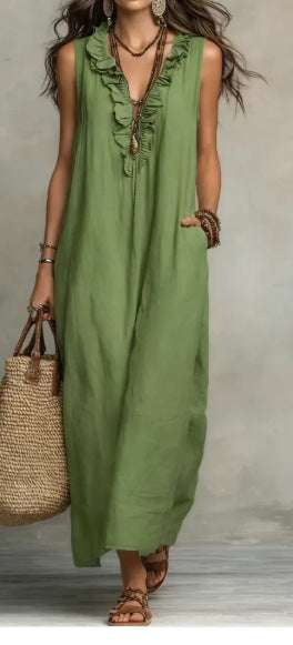 Summer Ruffle Dress With Pockets Women's Spring Elegant Casual Sleeveless A-Line Shift Dresses Orazek UK Ltd