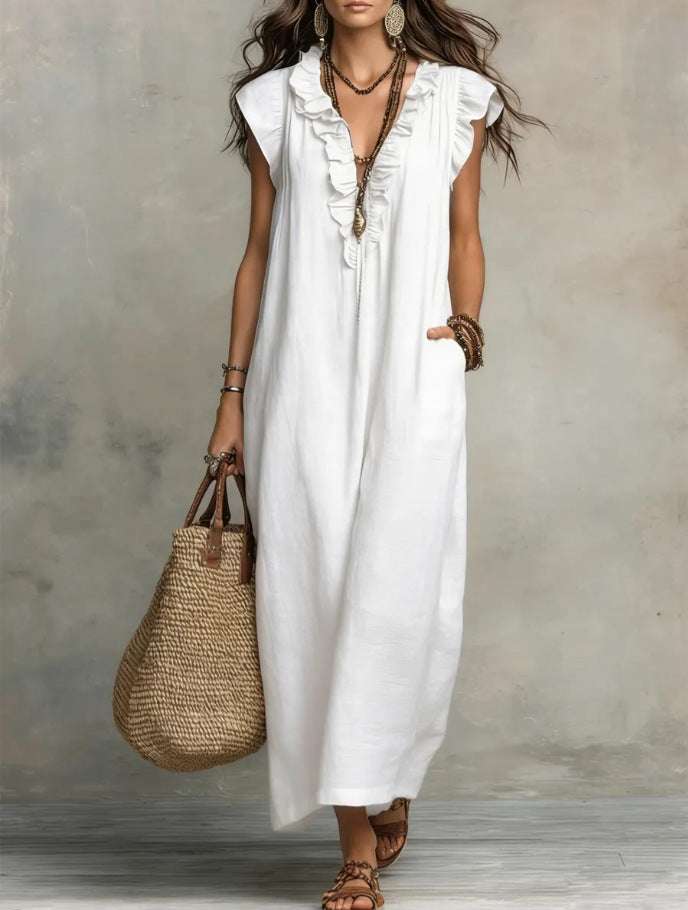 Summer Ruffle Dress With Pockets Women's Spring Elegant Casual Sleeveless A-Line Shift Dresses Orazek UK Ltd