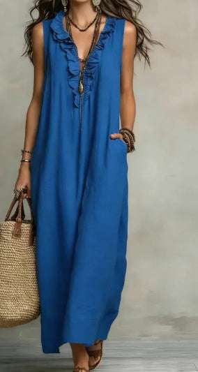 Summer Ruffle Dress With Pockets Women's Spring Elegant Casual Sleeveless A-Line Shift Dresses Orazek UK Ltd