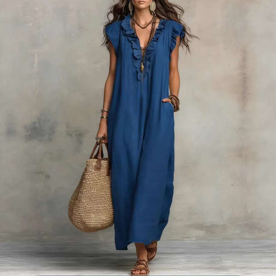 Summer Ruffle Dress With Pockets Women's Spring Elegant Casual Sleeveless A-Line Shift Dresses Orazek UK Ltd