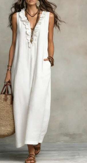 Summer Ruffle Dress With Pockets Women's Spring Elegant Casual Sleeveless A-Line Shift Dresses Orazek UK Ltd