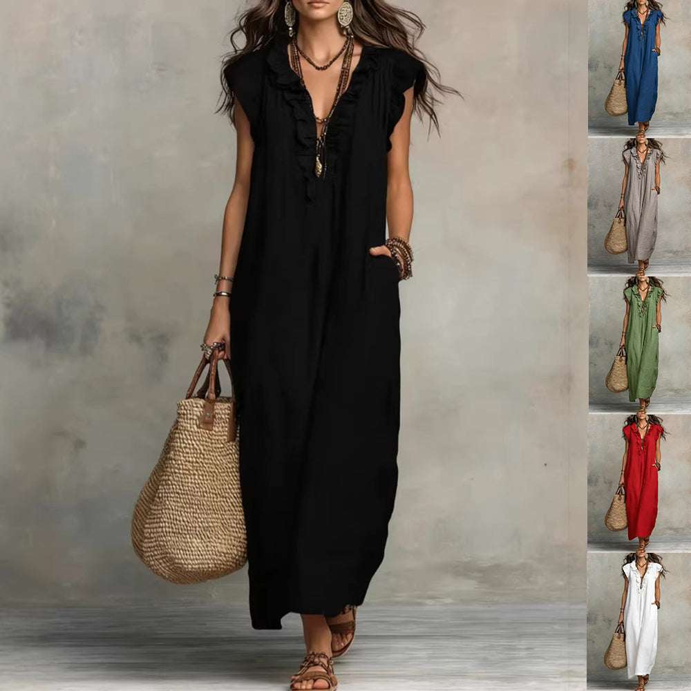 Summer Ruffle Dress With Pockets Women's Spring Elegant Casual Sleeveless A-Line Shift Dresses | Orazek UK Ltd