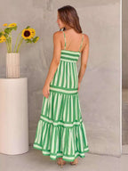 Summer Striped Printed Suspender Long Dress With Pockets Fashion Square Neck Backless Dresses For Beach Vacation Women Clothing | Orazek UK Ltd