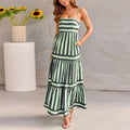 Summer Striped Printed Suspender Long Dress With Pockets Fashion Square Neck Backless Dresses For Beach Vacation Women Clothing | Orazek UK Ltd