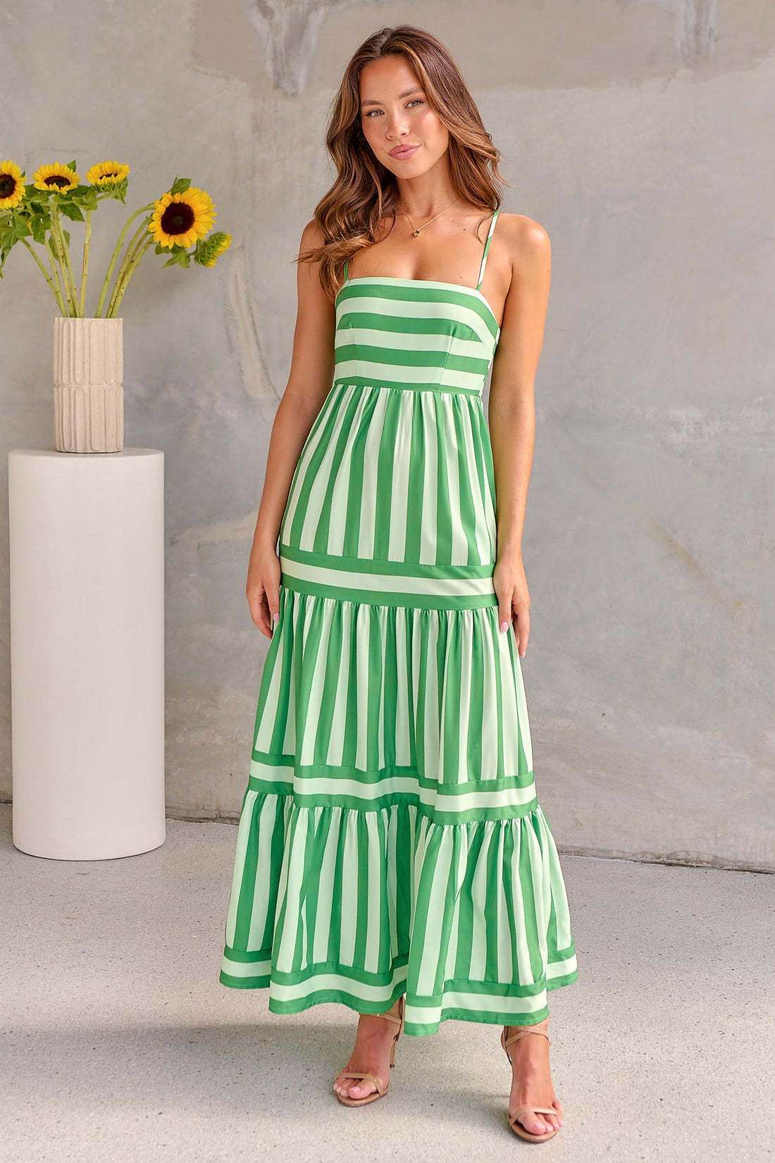 Summer Striped Printed Suspender Long Dress With Pockets Fashion Square Neck Backless Dresses For Beach Vacation Women Clothing Orazek UK Ltd