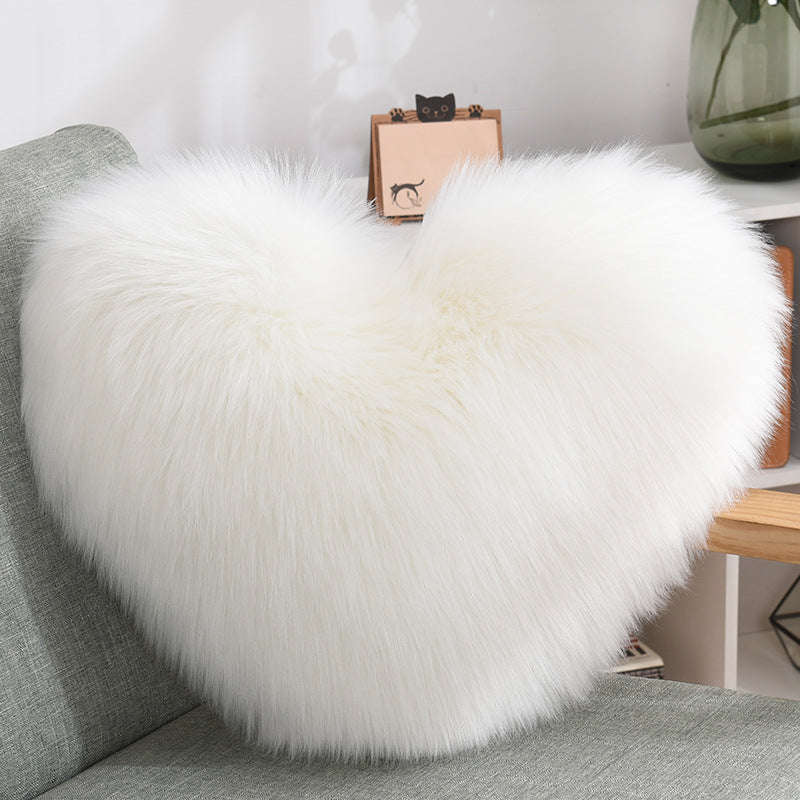 Throw Pillows Heart Shape Long Plush Fluffy Shaggy Cushion Cover Sofa Cushions Decorative Pillow Covers Pillowcase White Orazek UK Ltd