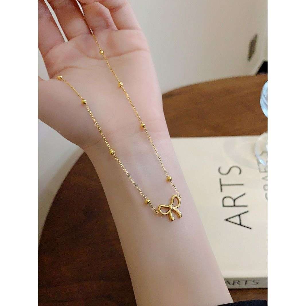 Titanium Steel Non Fading Cute Hollow Bow Pendant Necklace | Orazek UK Ltd