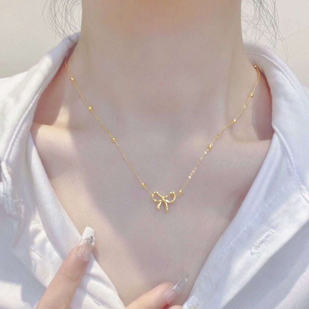 Titanium Steel Non Fading Cute Hollow Bow Pendant Necklace | Orazek UK Ltd