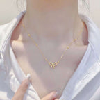Titanium Steel Non Fading Cute Hollow Bow Pendant Necklace | Orazek UK Ltd