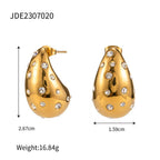 Trendy Fashionable 18K Gold-plated Stainless Steel Inlaid Zircon Chubby Stud Earrings | Orazek UK Ltd