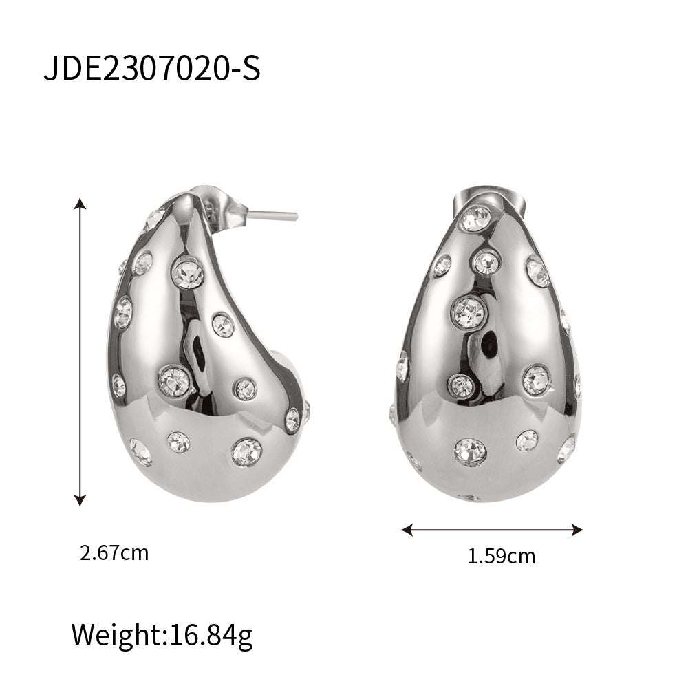 Trendy Fashionable 18K Gold-plated Stainless Steel Inlaid Zircon Chubby Stud Earrings | Orazek UK Ltd