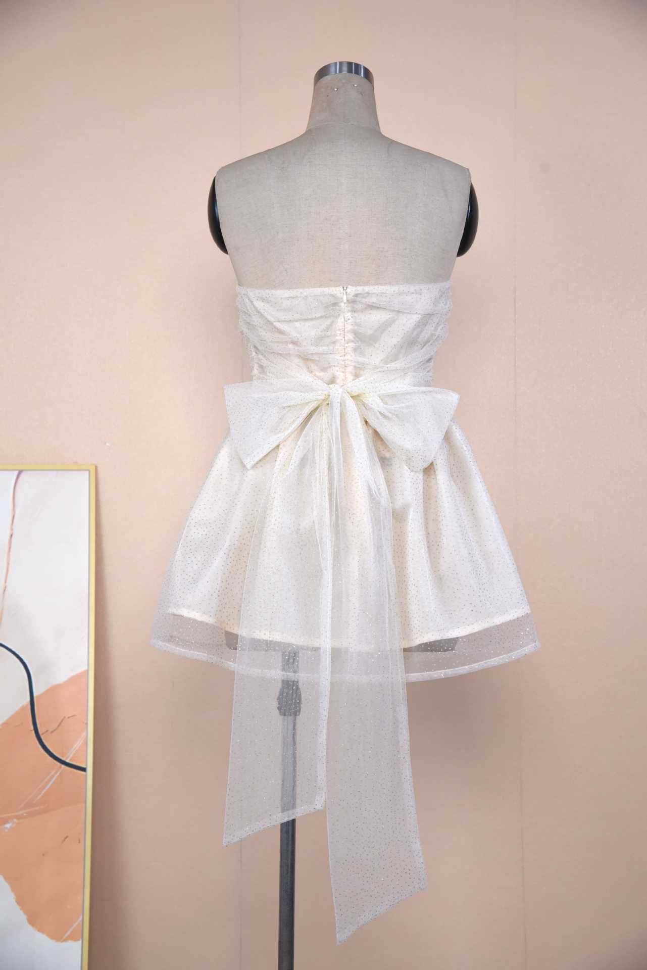 Tube Top Lace Dress With Back Bow-knot Summer Fashion Temperament Mesh Stitching Off-neck Short Skirt | Orazek UK Ltd