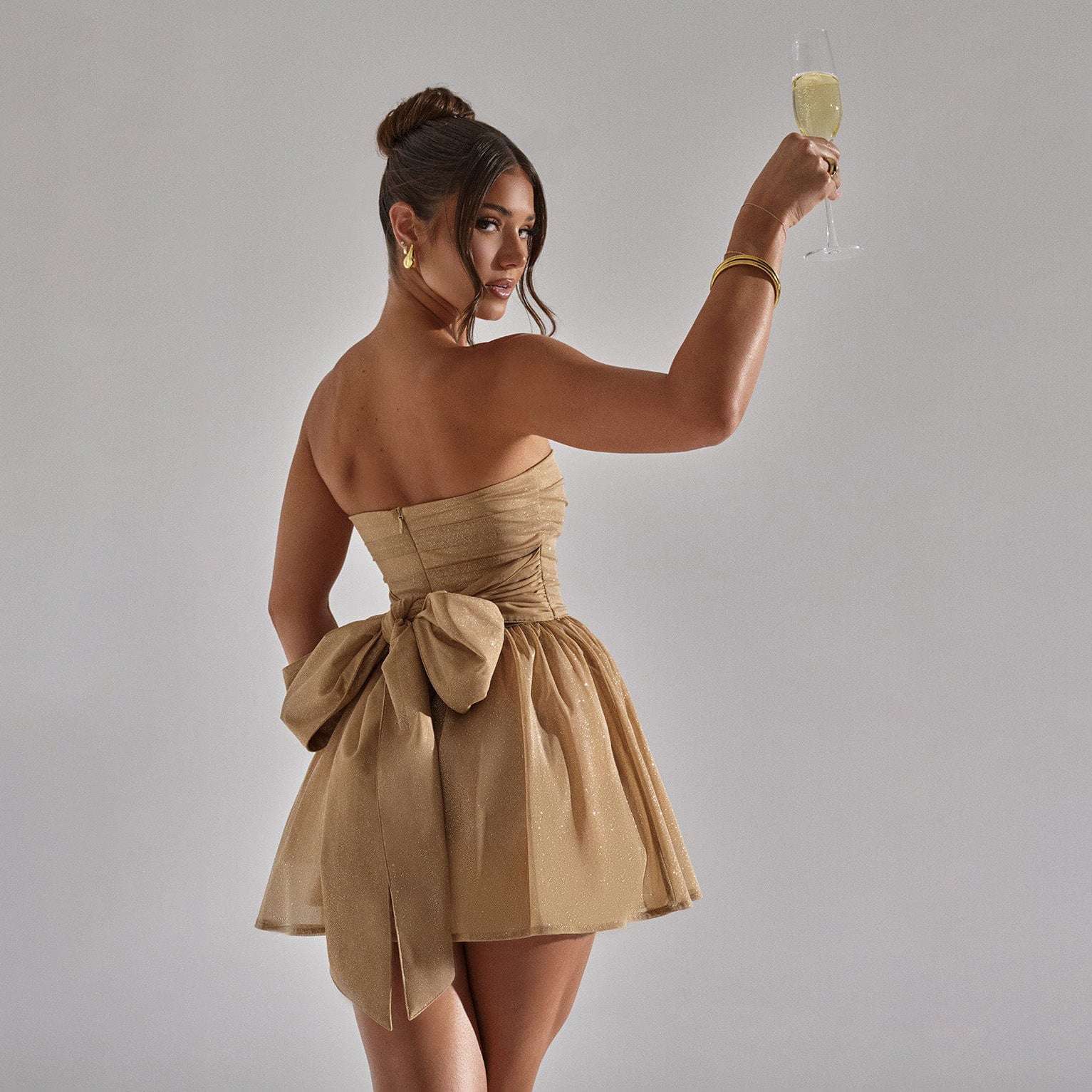 Tube Top Lace Dress With Back Bow-knot Summer Fashion Temperament Mesh Stitching Off-neck Short Skirt | Orazek UK Ltd