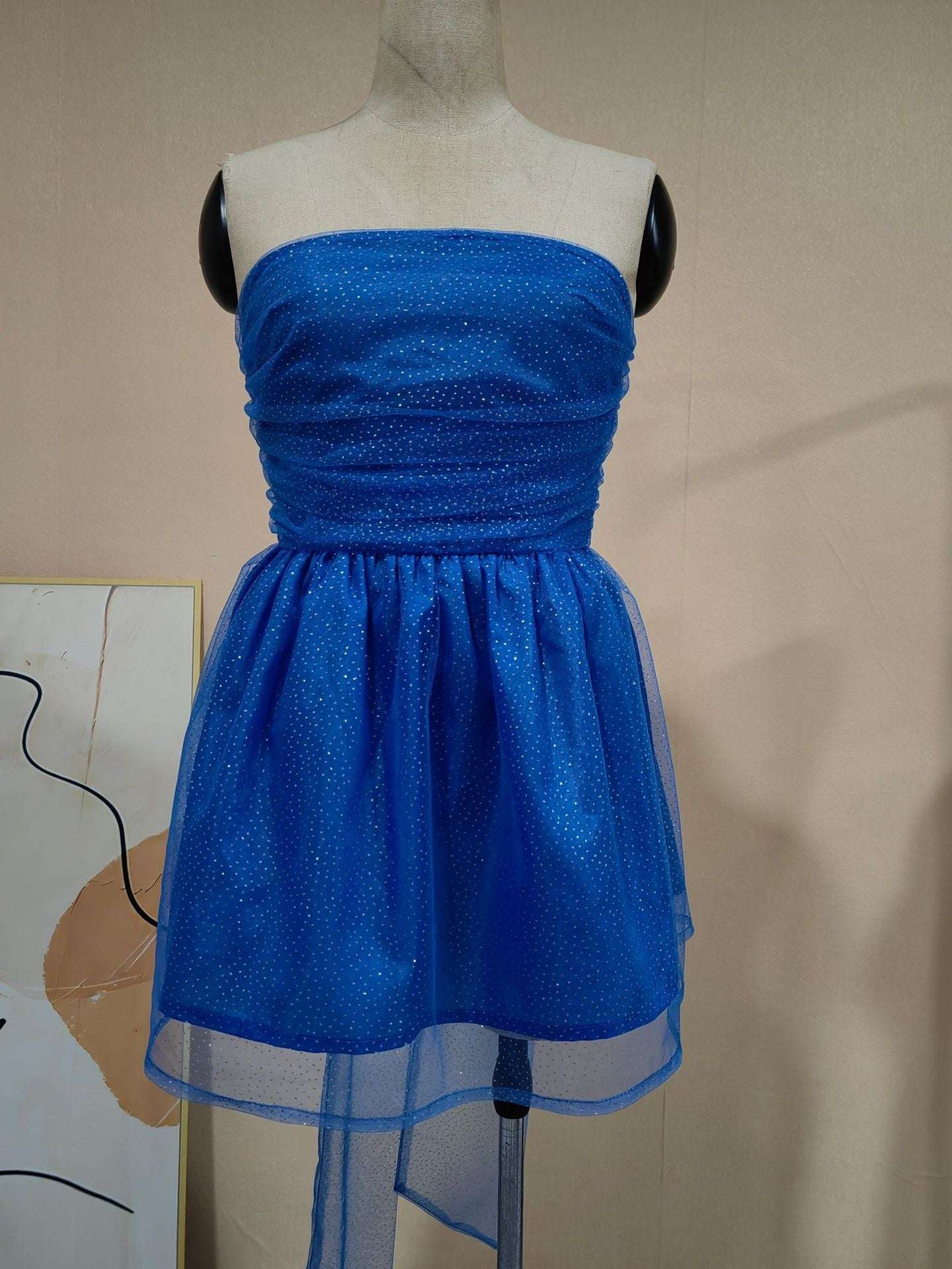 Tube Top Lace Dress With Back Bow-knot Summer Fashion Temperament Mesh Stitching Off-neck Short Skirt | Orazek UK Ltd