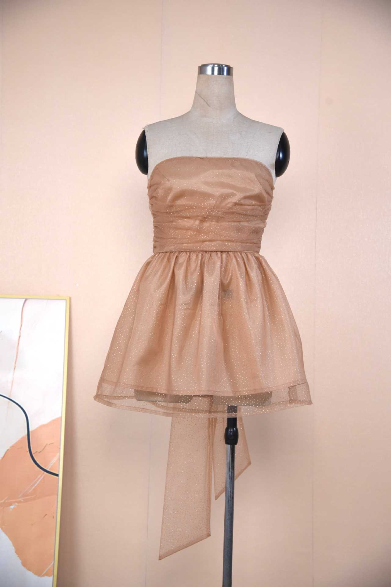 Tube Top Lace Dress With Back Bow-knot Summer Fashion Temperament Mesh Stitching Off-neck Short Skirt | Orazek UK Ltd